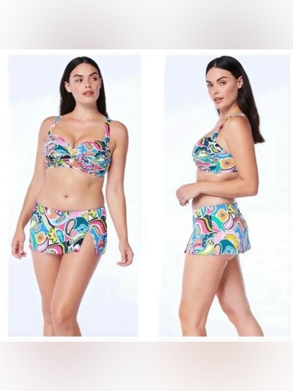 Bleu Rod Beattie Kore Shirred Underwire Bikini Swim Top and Skirted Bottom